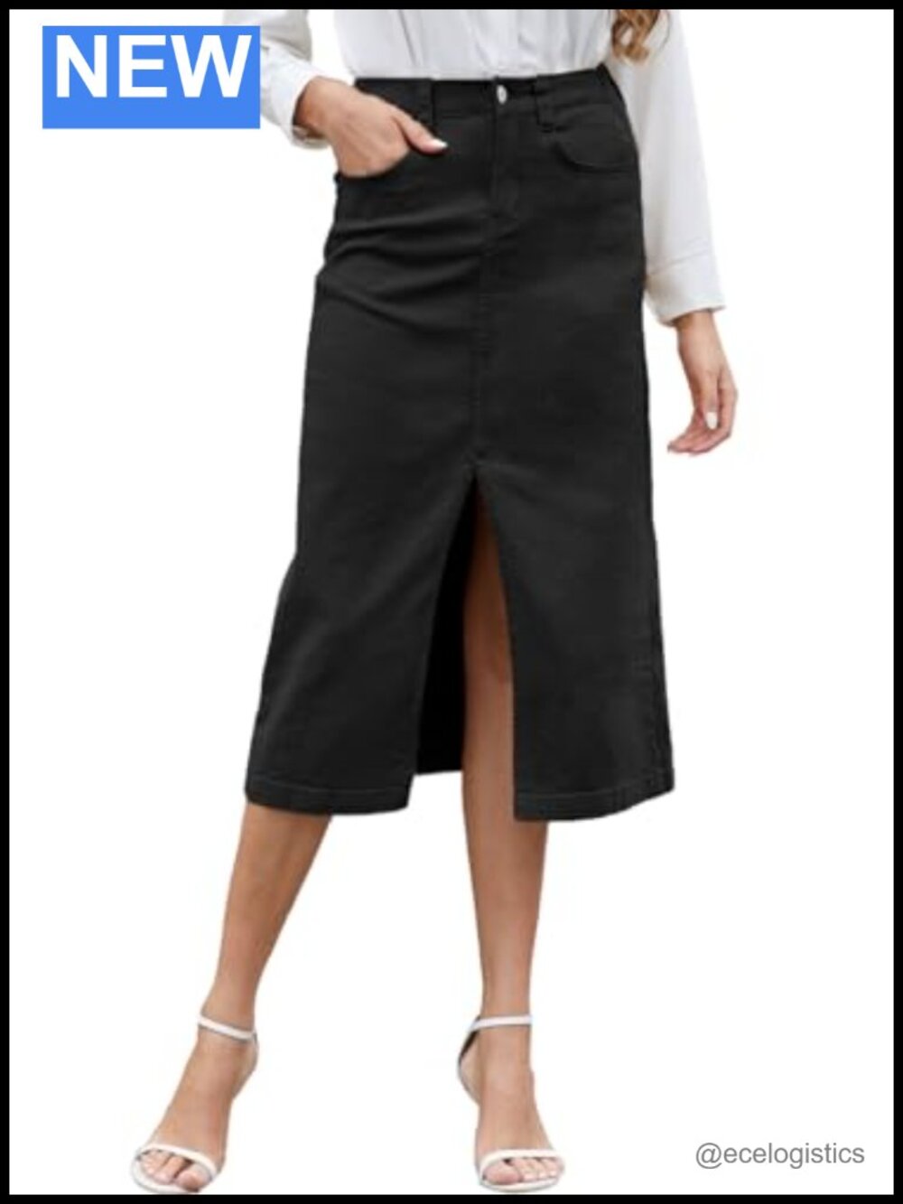 Women's Cargo Midi Skirt 85% Cotton High Waist Front Slit 4 Pockets Vintage